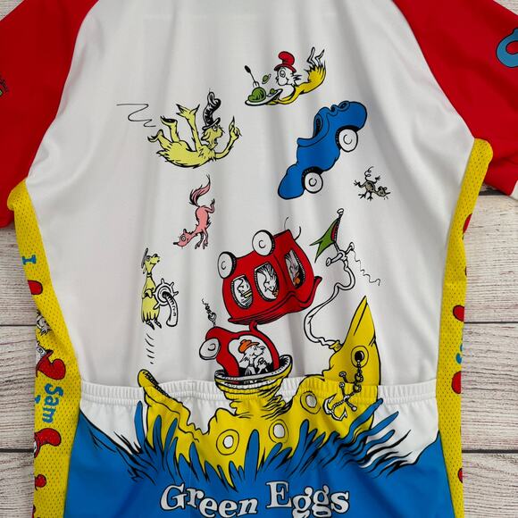 Retro PDX Green Eggs and Ham Dr. Seuss Cycling Jersey Adult Large Red Yellow - Picture 4 of 12